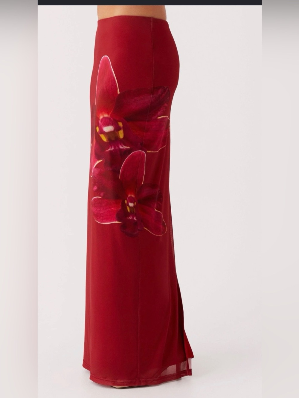 Red Floral Maxi Skirt - Women's Elegant Long Skirt - Picture 5 of 5